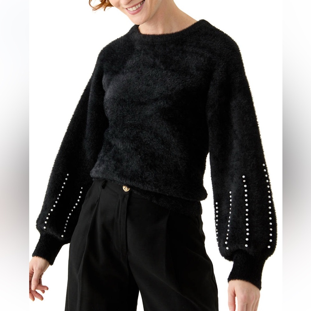 Black Philosophy sweater with pearls on the sleeves